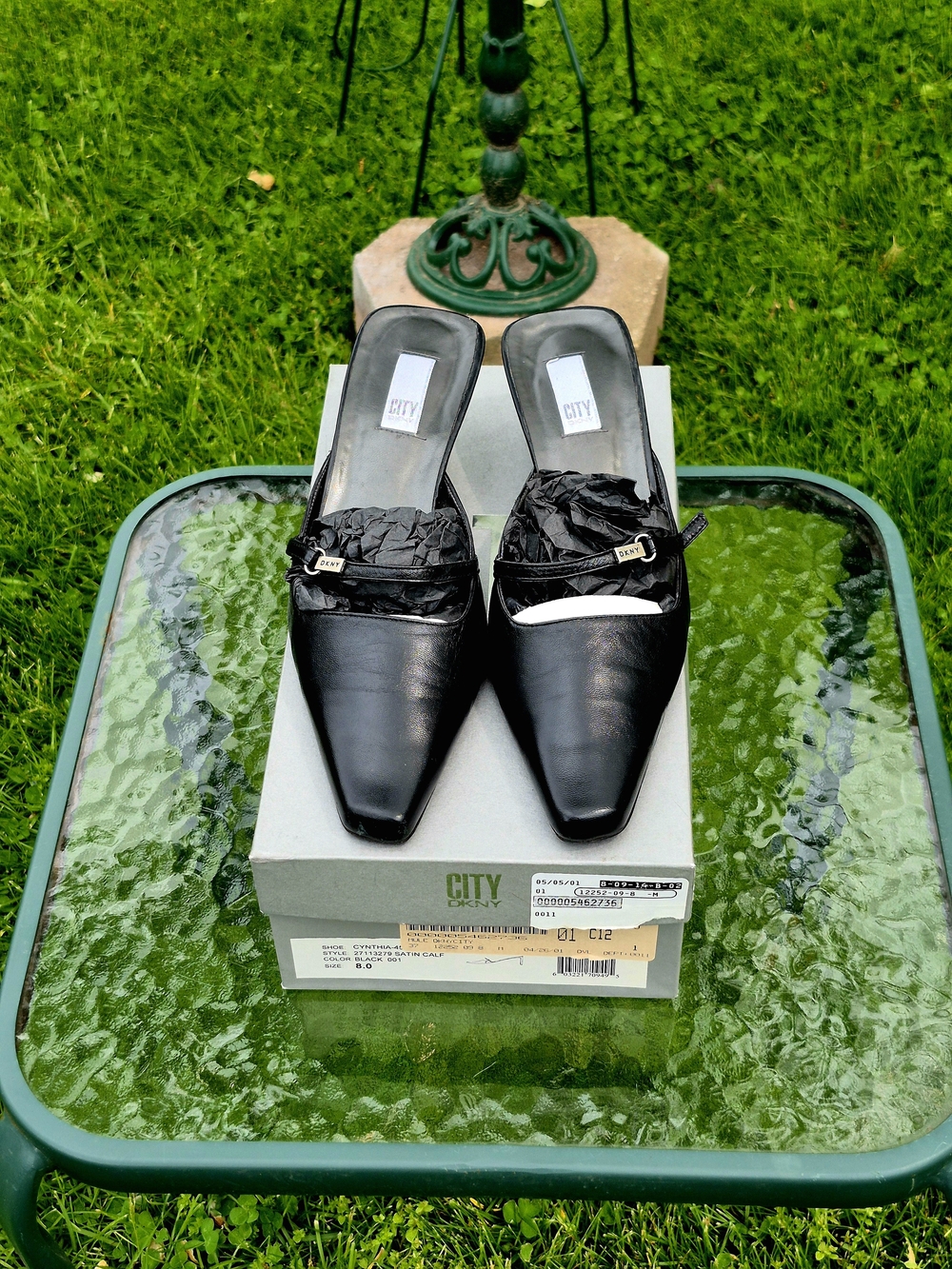 VINTAGE DKNY CITY Black Leather Pointed-Toe Mule Heels 8